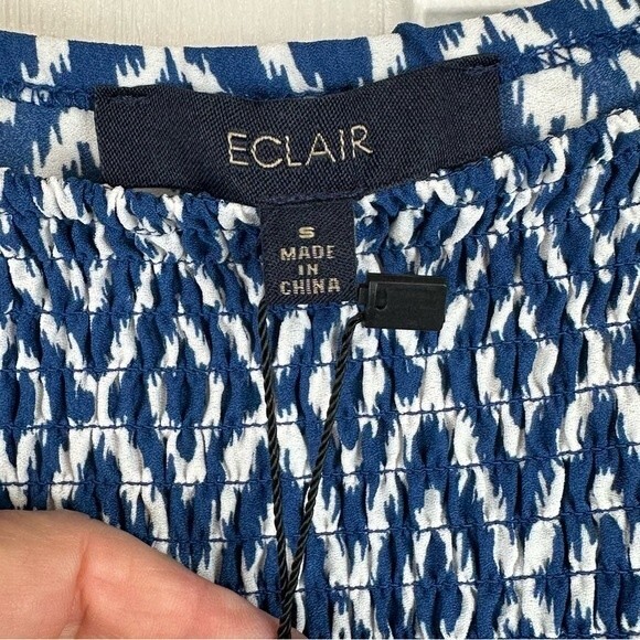 Eclair Blue and White Geometric Top - Sz Small - NWT - Smocked front - Picture 13 of 14